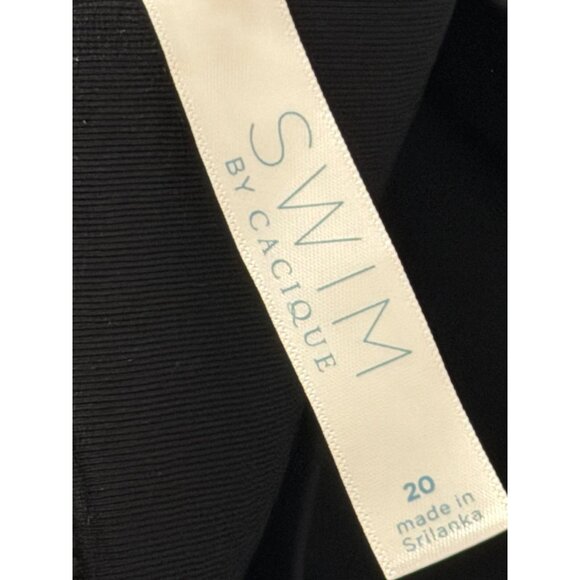 Cacique Swim By Cacique Black & Tropical Leaf Print Zip Front Sports Bra Size 20 - Picture 7 of 12